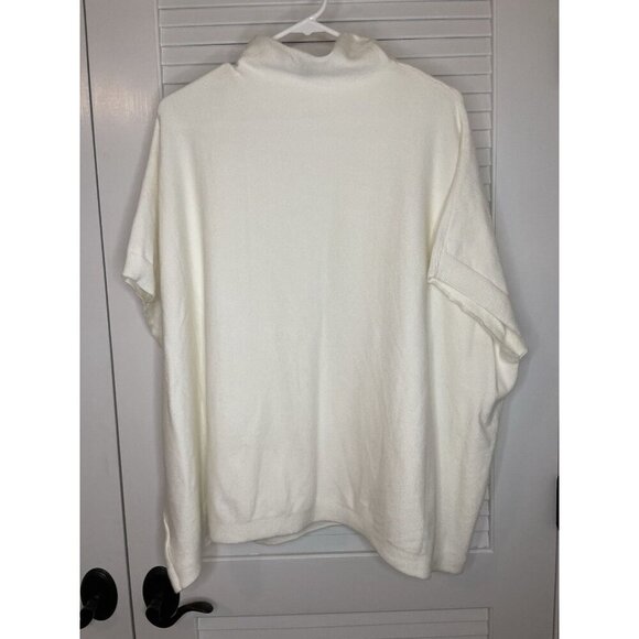 Alya Women’s Cream Mock Neck Poncho Sweater S/M Soft Knit Oversized with Pockets - Picture 4 of 10